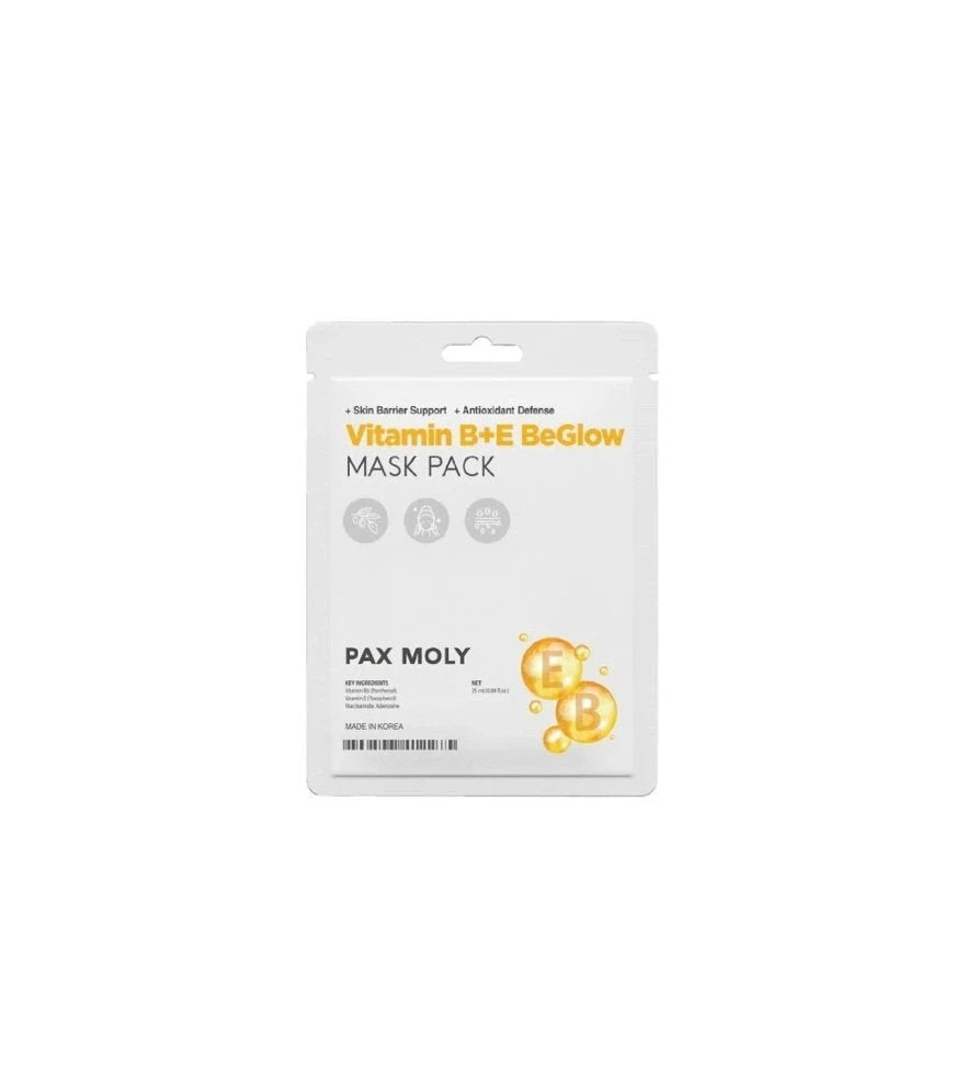 PaxMoly, Be Glow, Vitamina B+E, Illuminante & Schiarente, Maschera in Tessuto, Viso, Giorno & Notte, 25 ml