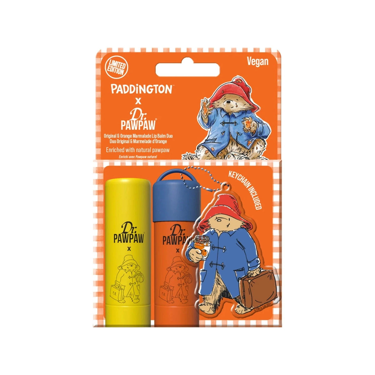 Dr. PawPaw Paddington Bear Balsamo Labbra Originale & Marmellata d'Arance Duo con Portachiavi, 4 g