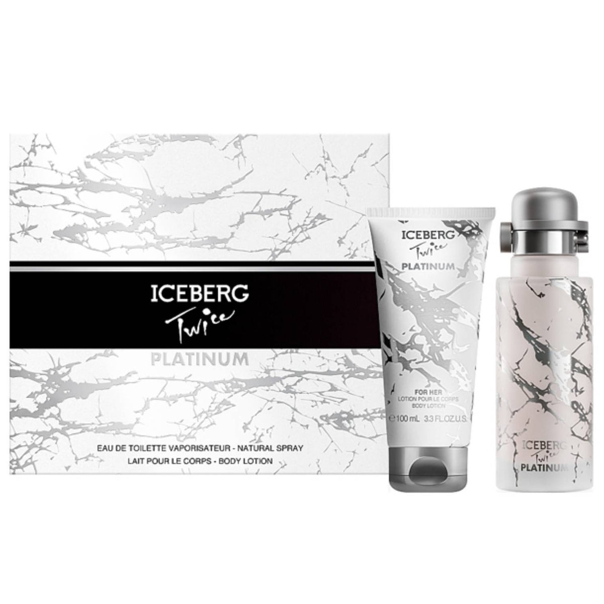 Set Iceberg: Twice Platinum, Eau De Toilette, For Women, 125 ml + Twice Platinum, Hydrating, Body Lotion, 100 ml