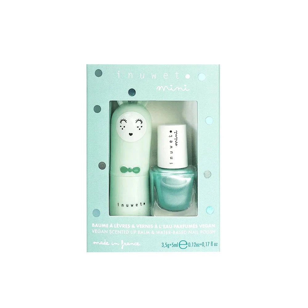 Set Inuwet: Inuwet, Smalto per Unghie, Turquoise Is A Siren, 5 ml *Miniatura + Bunny Fruity, Idratante e Nutriente, Balsamo Labbra, 3.5 g