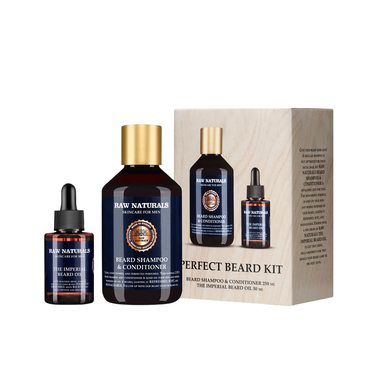Raw Naturals Perfect Beard Kit - Set shampoo, balsamo e olio 250 ml + 50 ml