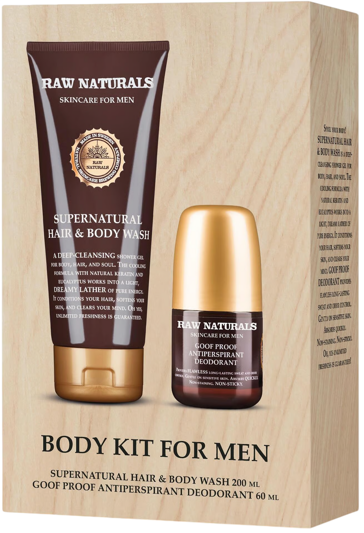 Raw Naturals kit corpo da uomo: Supernatural detergente 200 ml + Goof Proof deodorante 60 ml